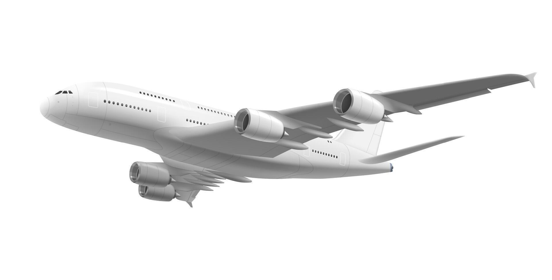 Realistic Detailed 3d White Flying Airliner. vector