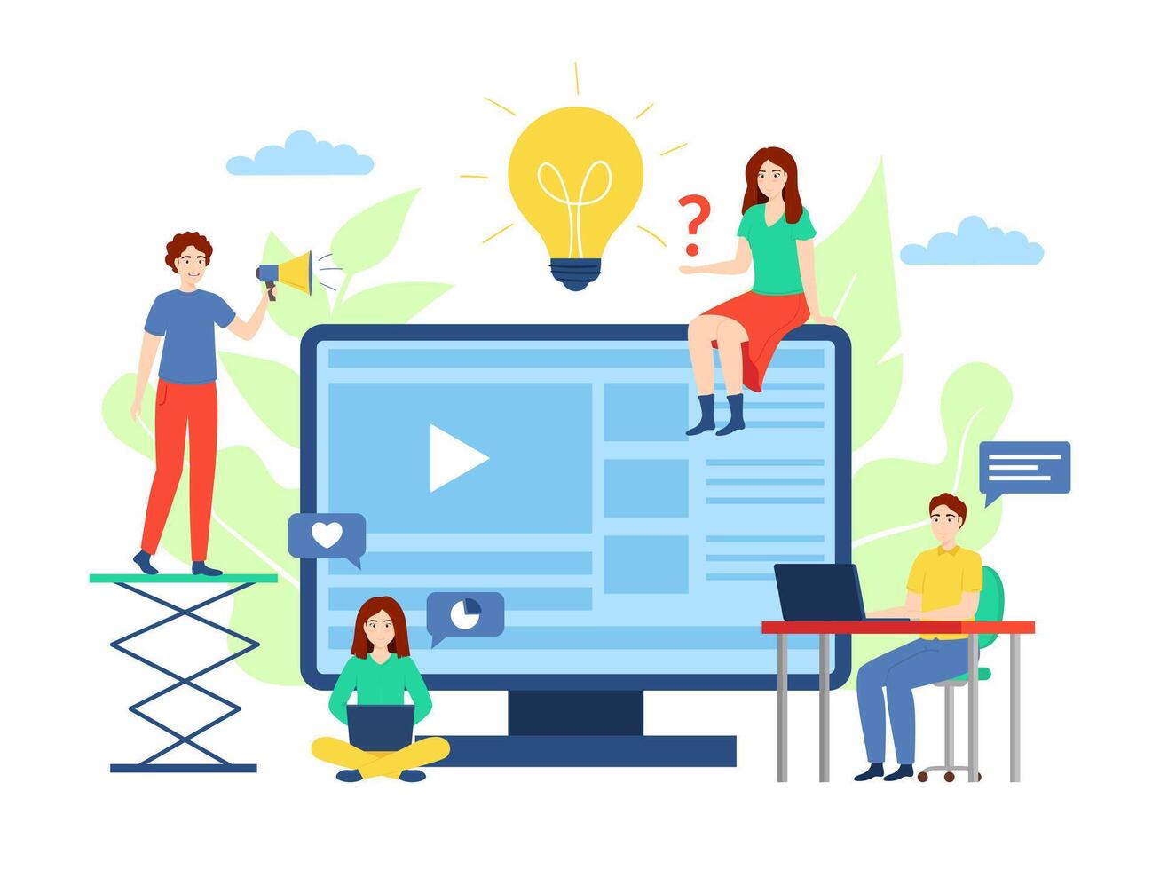 Cartoon Color Characters People and Elearning Concept. vector