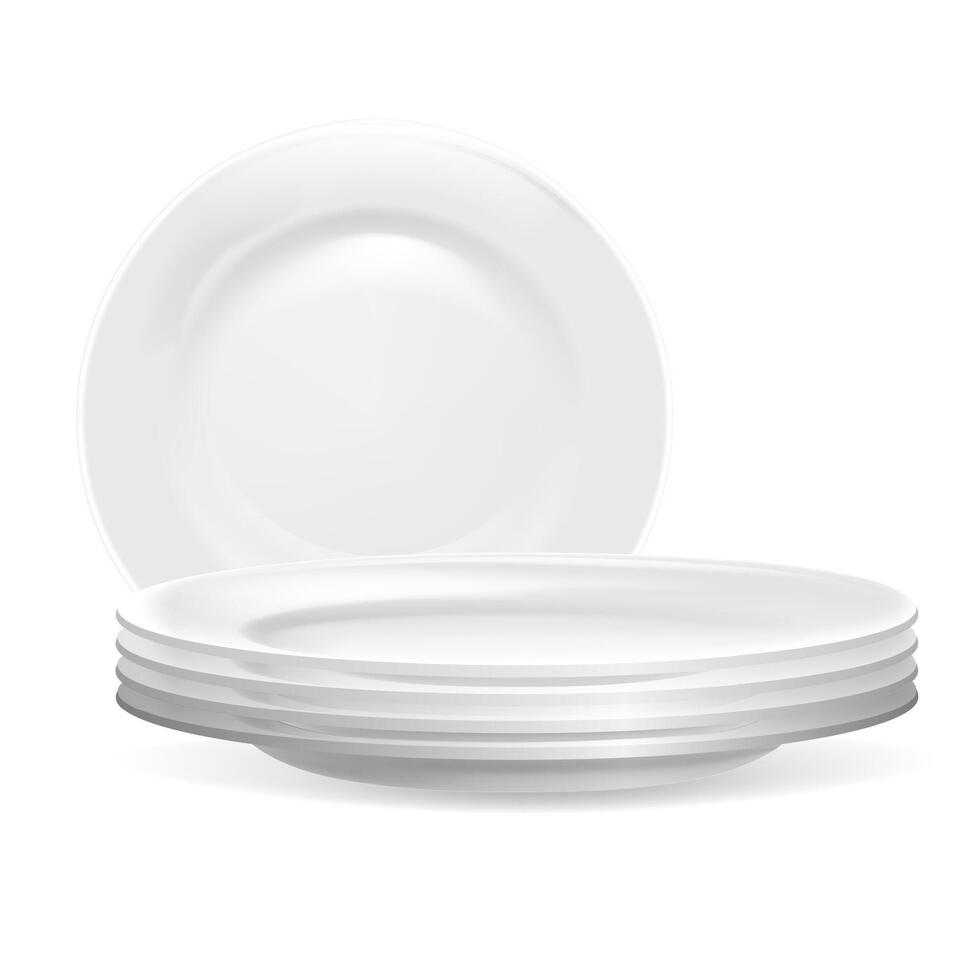 Realistic Detailed 3d Stack of Clean Plates. vector