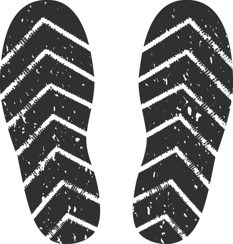 Imprint of a shoe sole featuring a chevron pattern and grunge texture, conveying movement and leaving distinct traces, marking a journey through various terrains vector