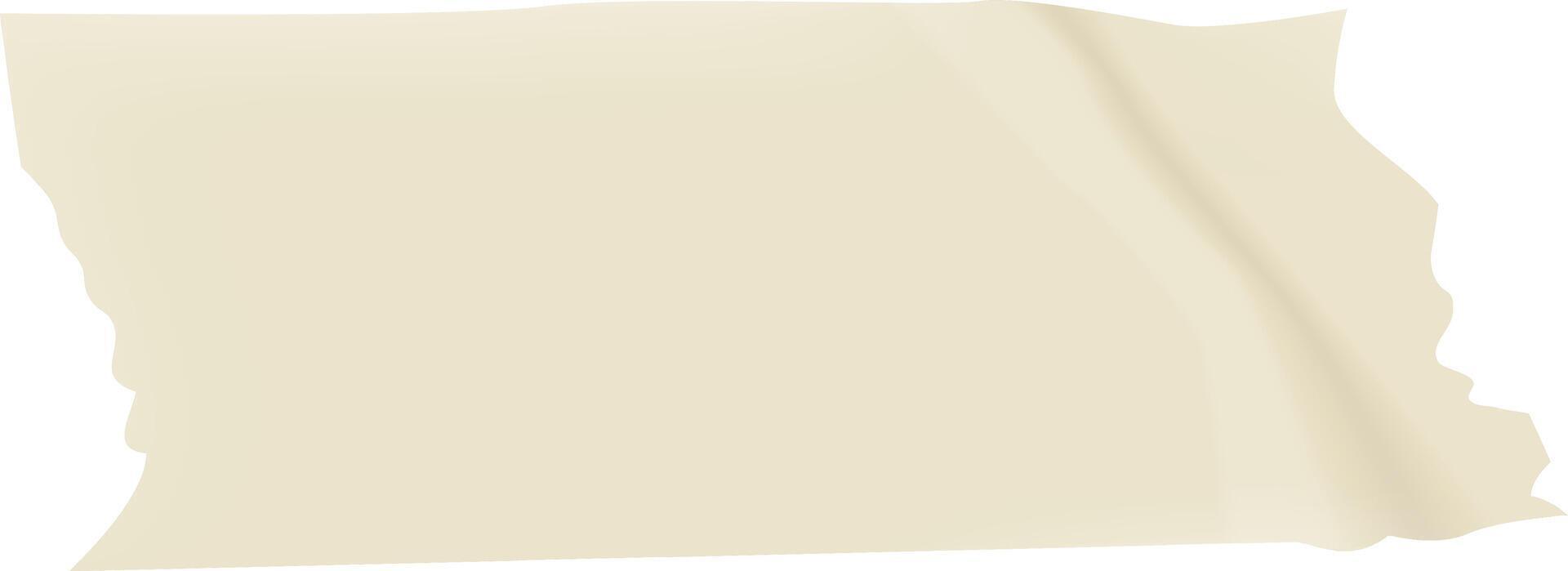 Realistic illustration of a waving piece of beige adhesive tape with torn and irregular edges, isolated on a white background, creating a simple yet visually appealing image vector