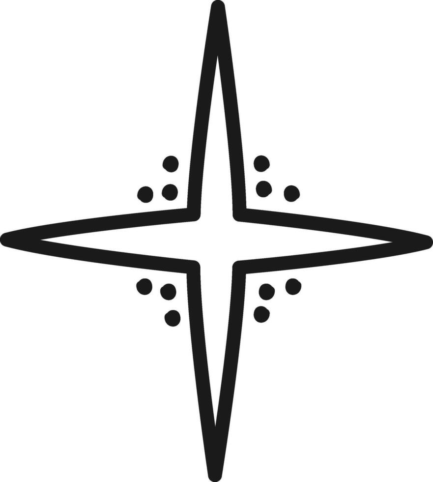 Simple yet captivating, this four pointed star shines with a hand drawn charm, radiating light and magic, perfect for adding a touch of whimsy to any design vector