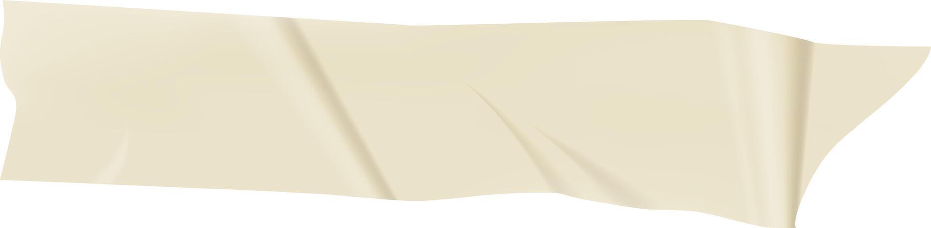 Crumpled beige adhesive tape featuring various wrinkles and folds, isolated against a clean white background, offers a realistic and textured appearance perfect for design projects vector