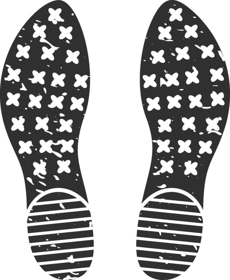 Shoe prints with a distinctive pattern of crosses and horizontal lines are imprinted on a surface, possibly indicating a moment of stillness or pause vector