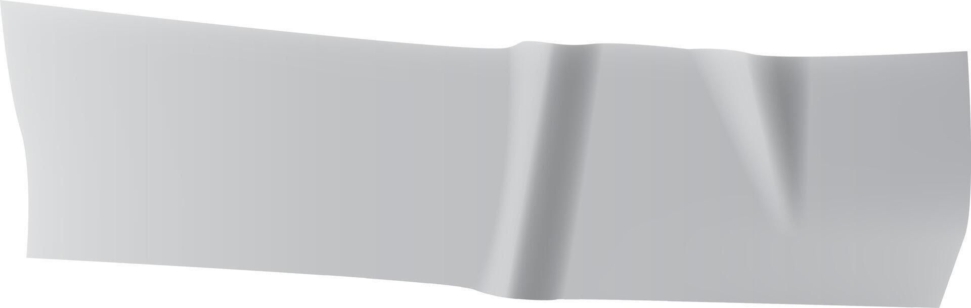 Realistic crumpled piece of white adhesive tape with a wrinkled and folded texture, creating an uneven surface with shadows and highlights, isolated on a white background vector