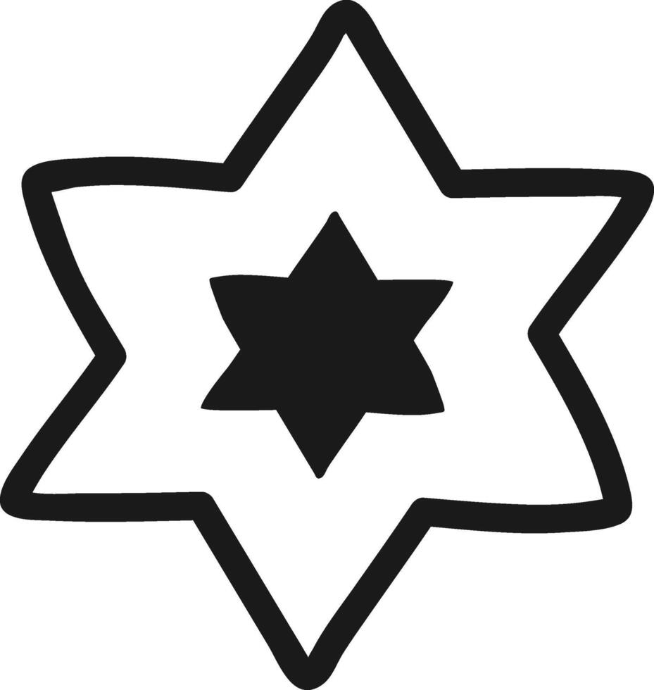 Hand drawn illustration featuring a prominent Star of David nestled within a larger star, symbolizing a strong connection to Jewish heritage, faith, and cultural identity vector