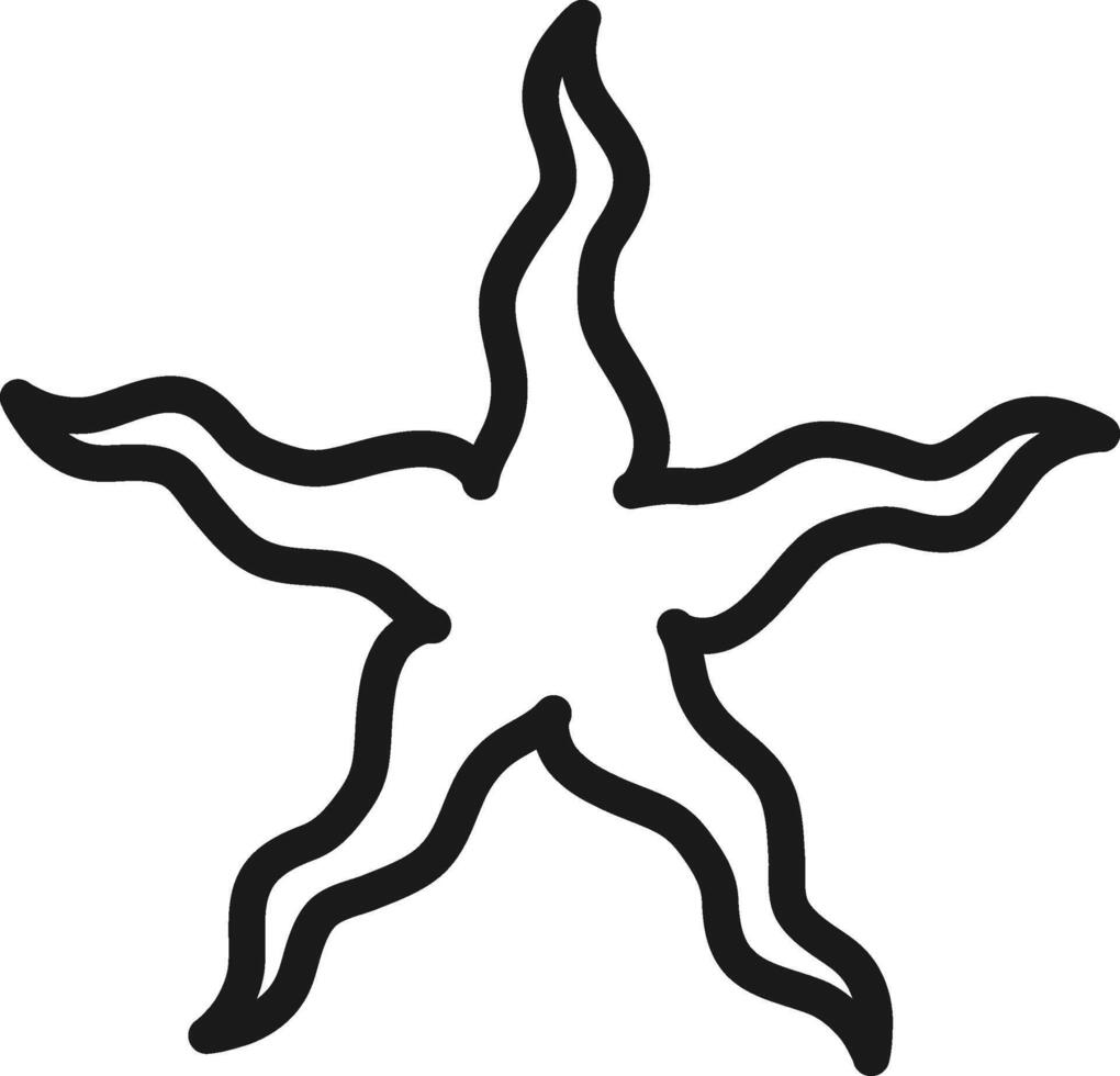 Hand drawn starfish illustration featuring five wavy arms, offering a whimsical and organic depiction of marine life against a white background for diverse design uses vector