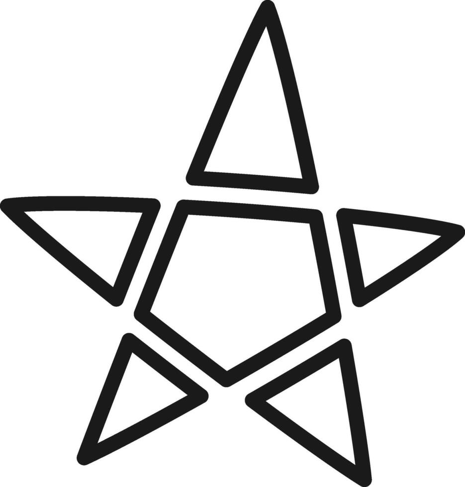 Simple geometric illustration of a five pointed star created by combining five triangles, forming a pentagon in its center, drawn with a thick black outline on a white background vector