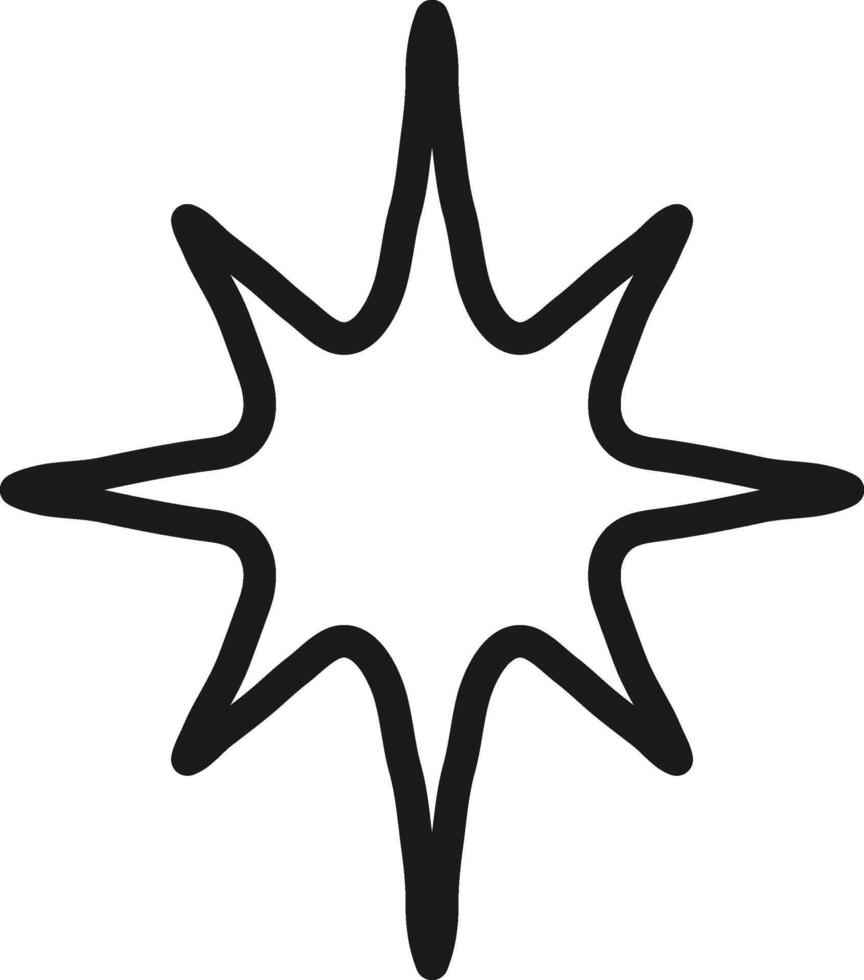 Simple, hand drawn eight pointed star radiating light and energy, isolated on white, perfect for designs related to christmas, hope, magic, and spirituality vector