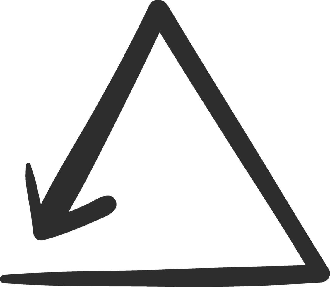 Hand drawn arrow pointing downwards, enclosed within a triangular outline, effectively conveying a sense of direction, decline, and reduction in a minimalistic and abstract design vector