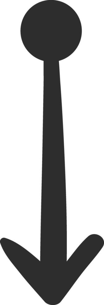 Simple black arrow pointing downward with a circle positioned above, set against a white background, serving as an effective indicator for downloads or next steps in navigation vector
