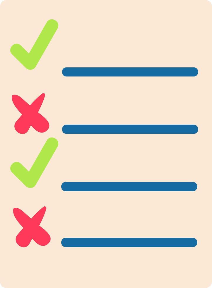 Checklist features alternating checkmarks and crosses, symbolizing completed and pending tasks in a project management or evaluation context vector