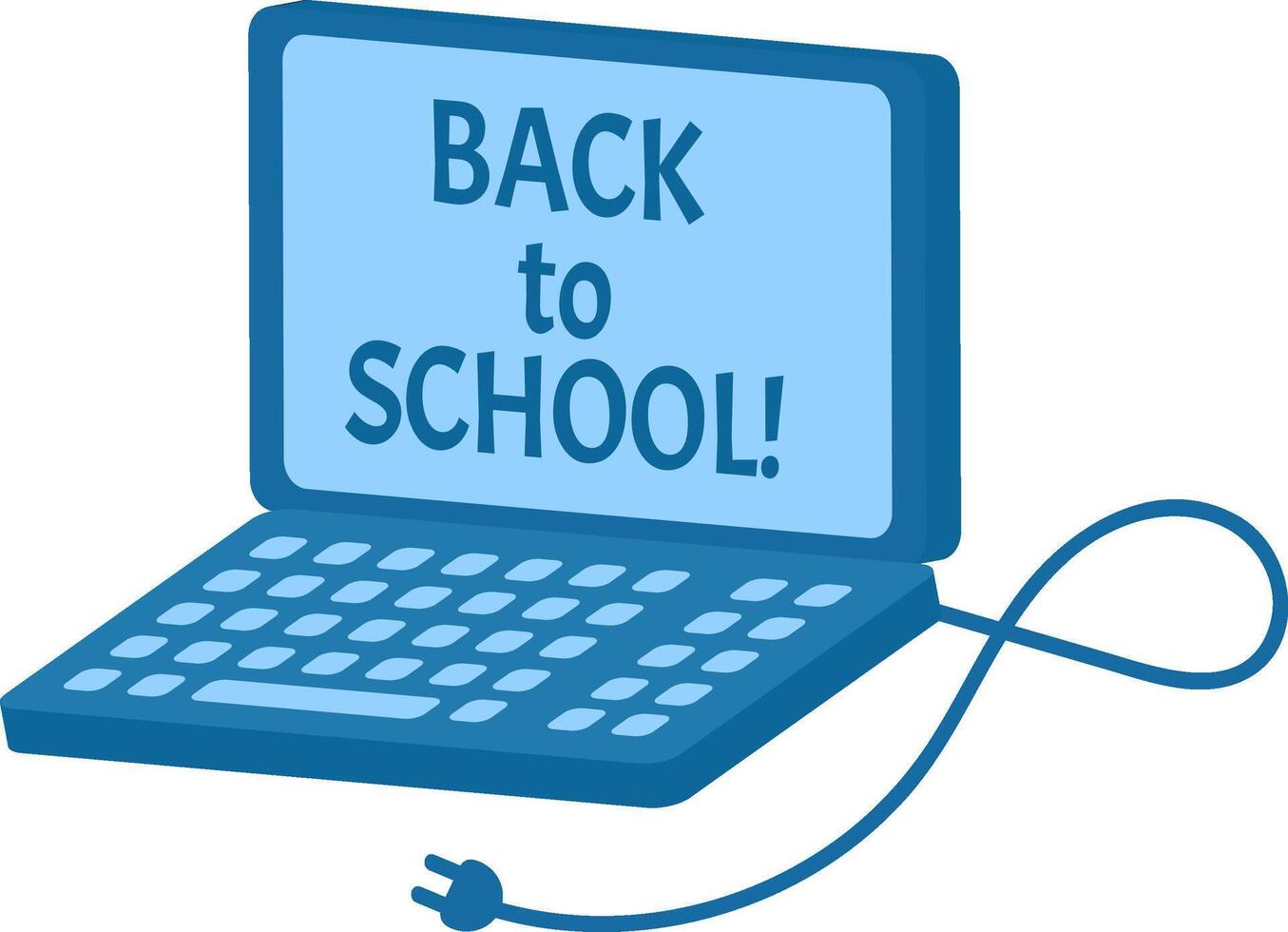 Blue laptop featuring a back to school message symbolizes a learning opportunity, with its power cord creatively forming an infinity symbol, representing endless possibilities in education vector