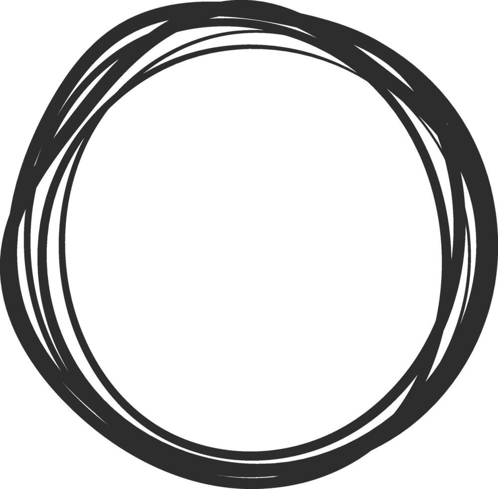 Multiple overlapping circular lines create an organic and imperfect hand drawn circle, forming a frame with empty space in the center, ideal for adding text or other elements vector