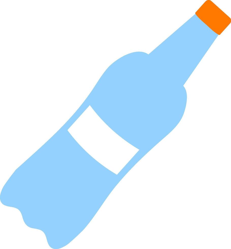 Minimalist illustration of a light blue plastic bottle with orange cap and blank white label lying down diagonally over a white background vector