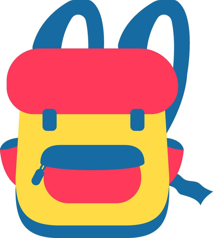 Stylish and vibrant backpack featuring bright blue straps, a striking red top flap, and a cheerful yellow body, offering the perfect solution for carrying essentials on any adventure vector