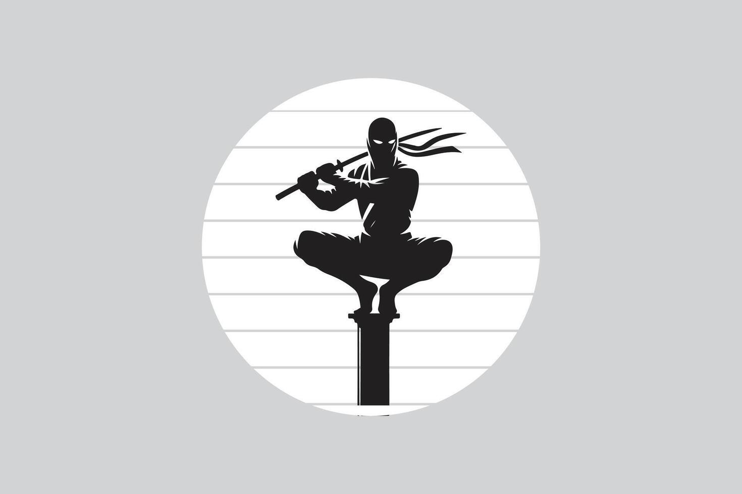 Sitting ninja infront of moon vector