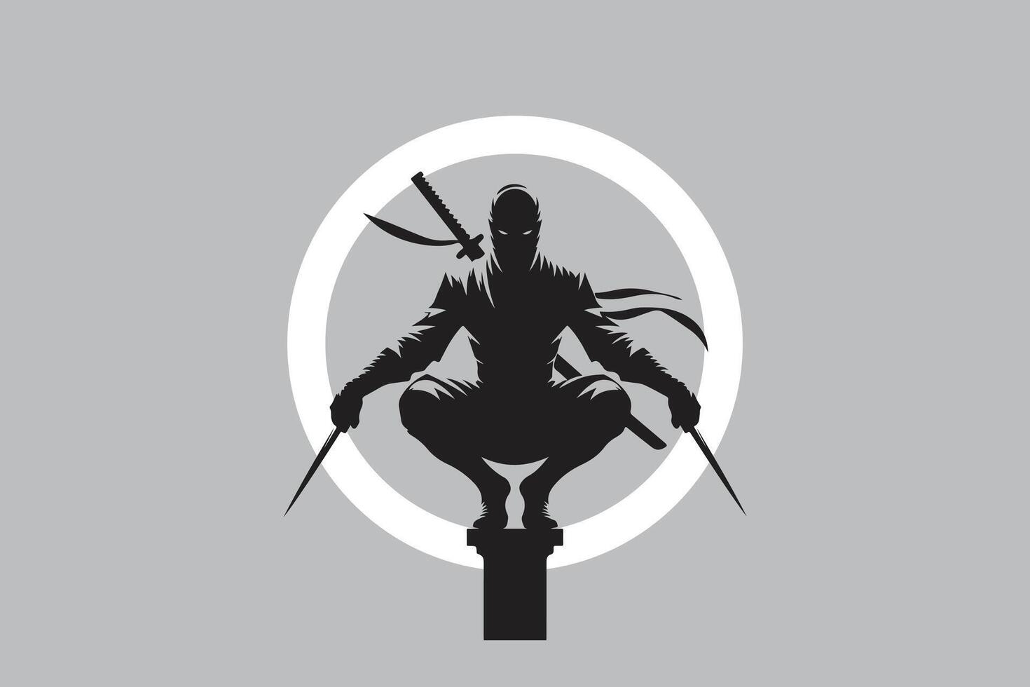 Ninja with knifes and katana vector