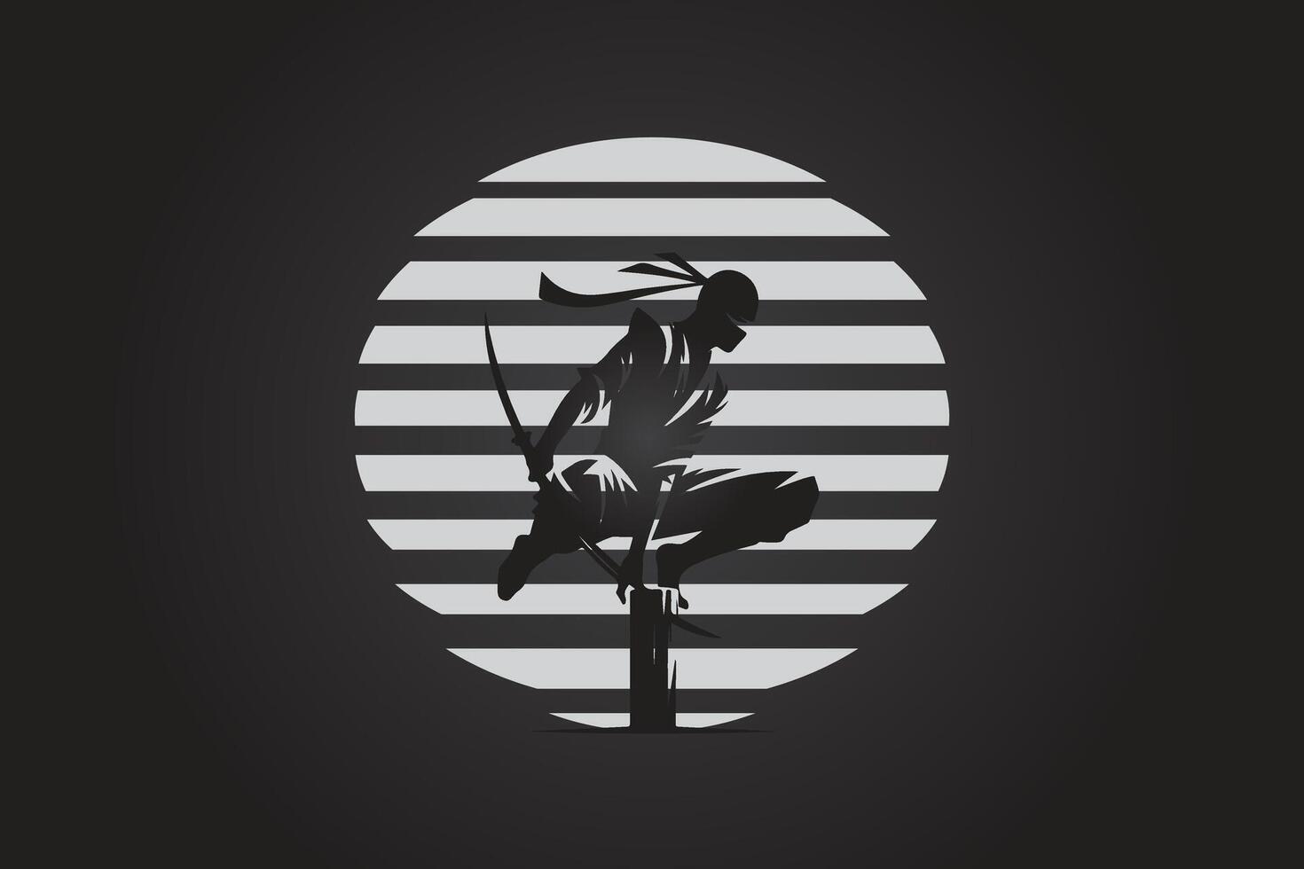 ninja figure in a crouched position on a pole Infront of emblem vector
