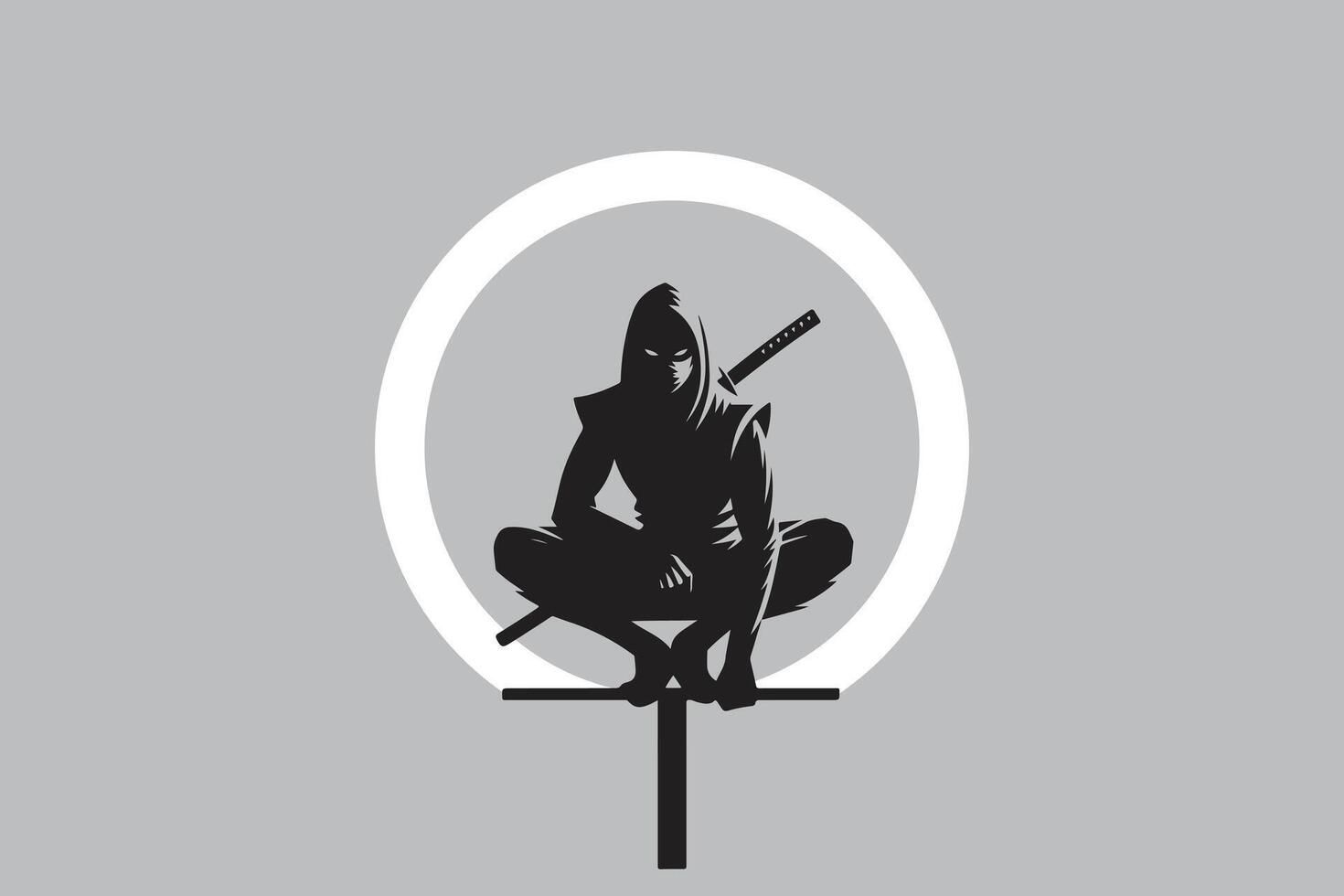 sitting ninja in ring light vector