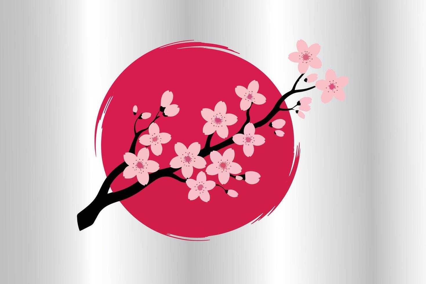 a vibrant red circle logo with a white cherry blossom branch crossing the circle vector