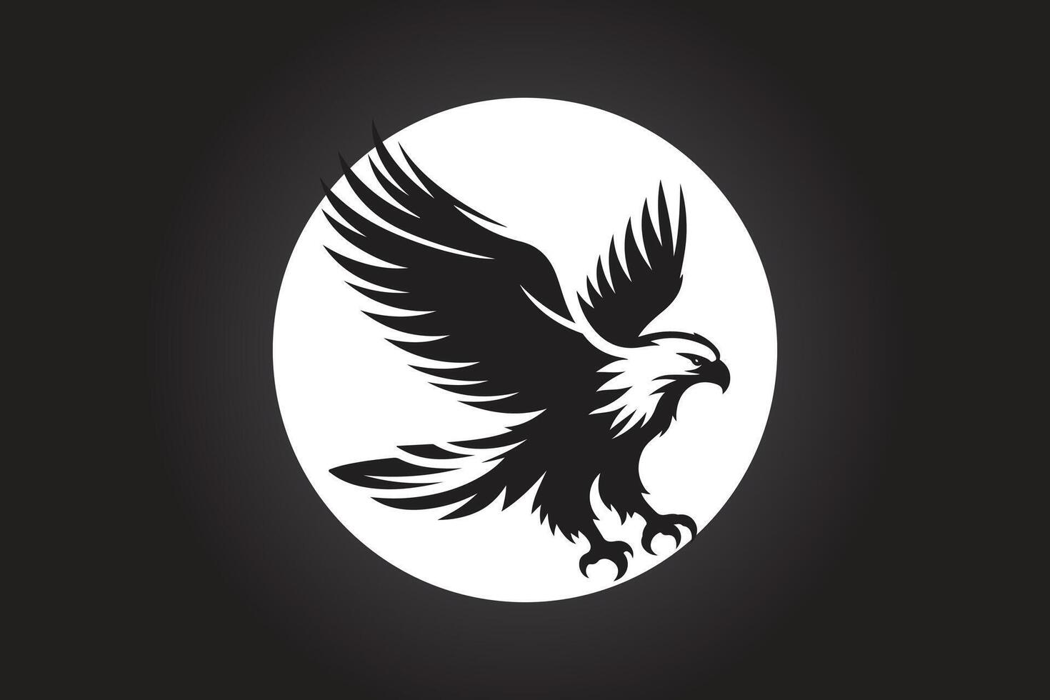 silhouette of eagle in black and white behind moon vector