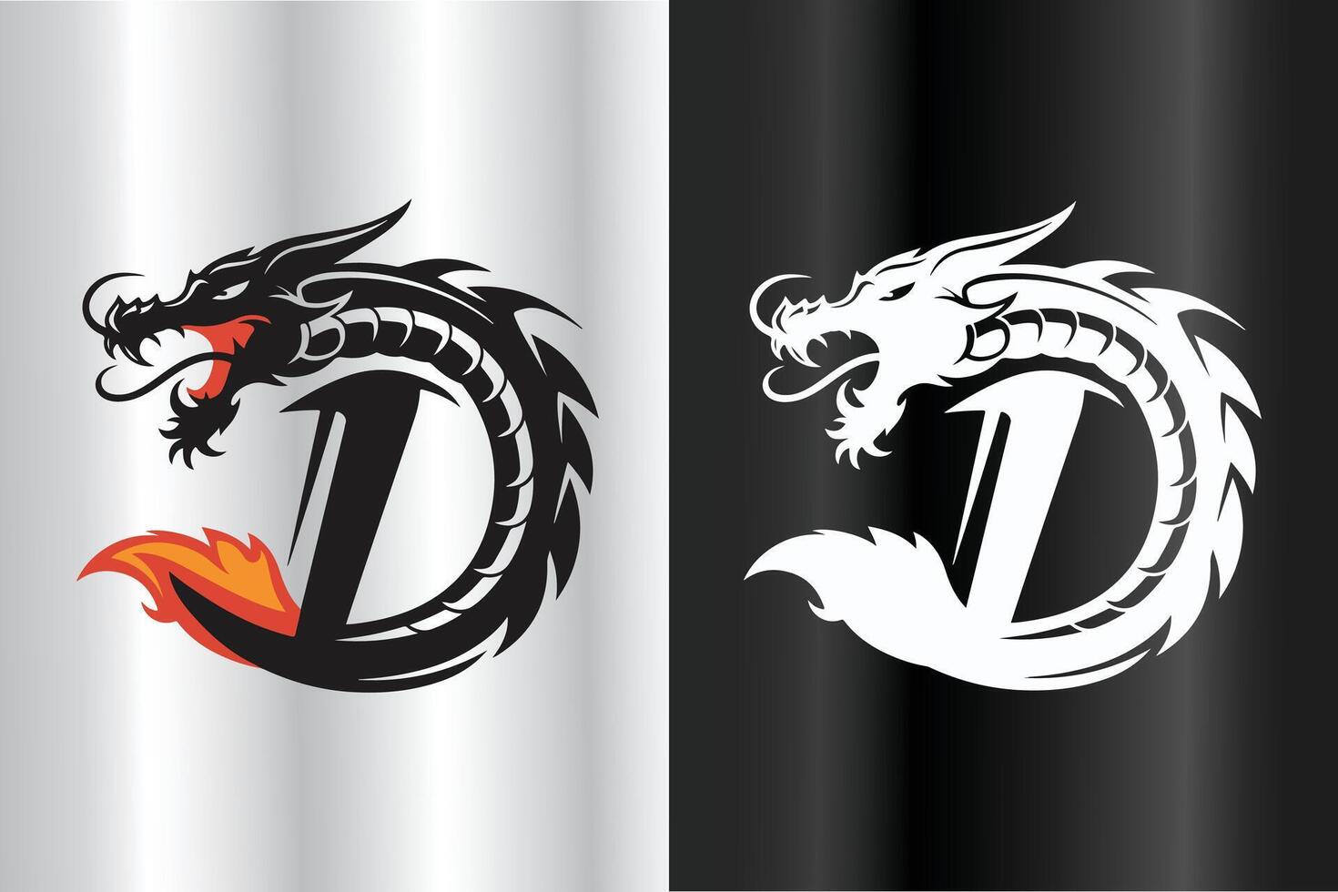 a bold and modern dragon-themed logo incorporating the letter 'D', with sharp details and a fiery accent vector