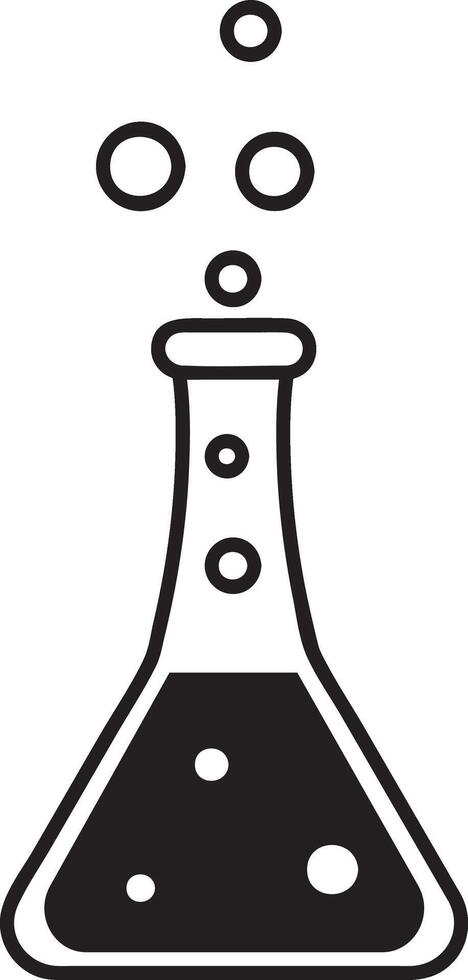 Simple black and white illustration of a conical flask with boiling liquid bubbling and releasing gas, ideal for educational or scientific projects vector