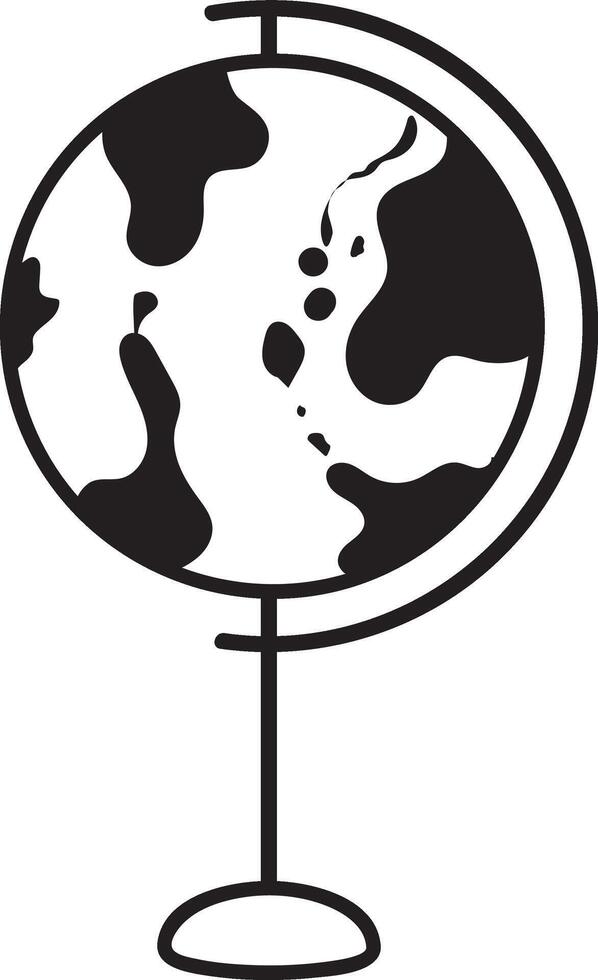 Simple, black and white illustration of a world globe on a stand, perfect for representing concepts related to geography, education, travel, and global issues vector
