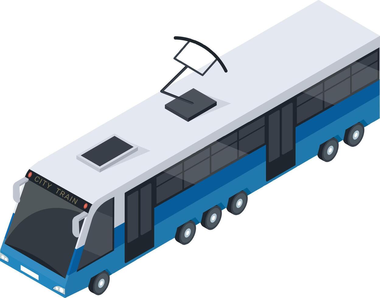Isometric view featuring a modern electric city train navigating through an urban landscape, emphasizing the importance of sustainable public transportation in metropolitan areas vector