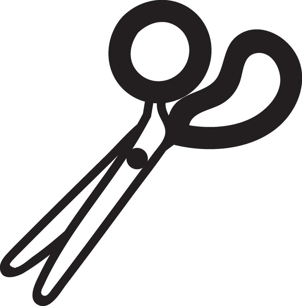 Open black scissors featuring offset handles and a screw connecting the blades, poised for cutting on a clean white background, ideal for various crafting tasks and activities vector