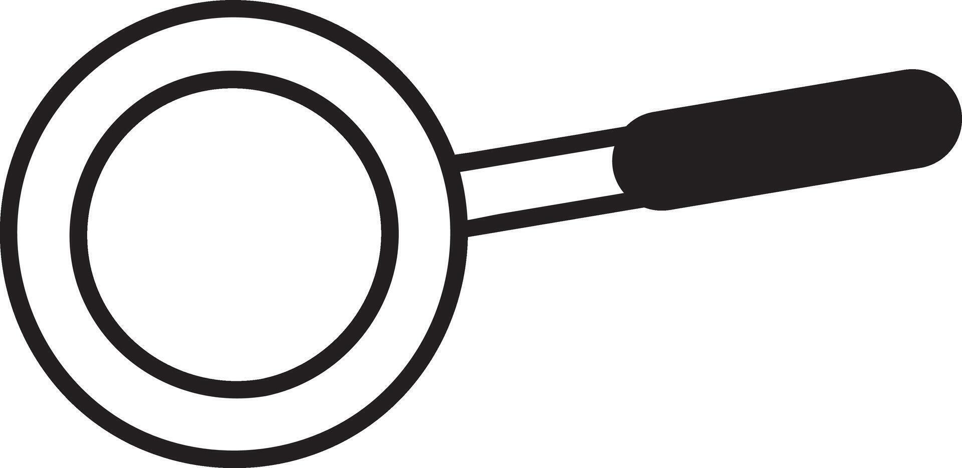 Simple black and white illustration of a frying pan with a black handle, isolated on a white background, ideal for cooking and kitchen concepts vector