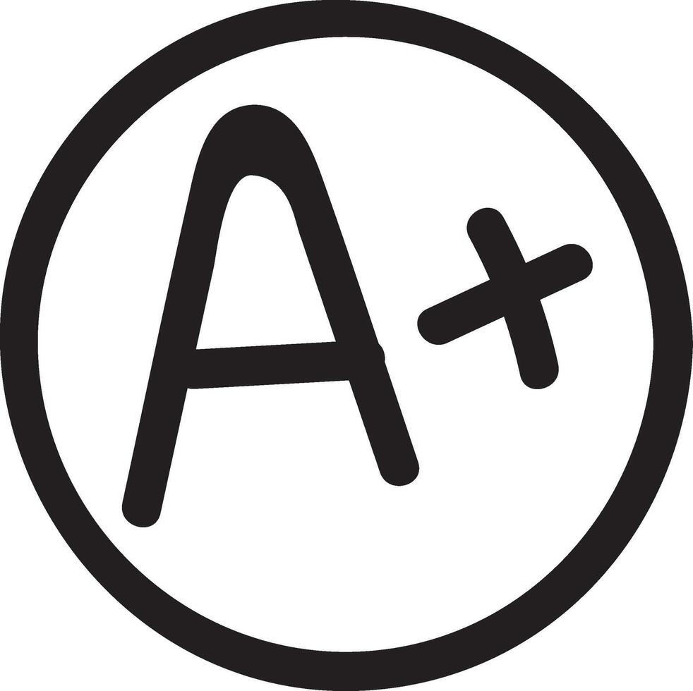 Hand drawn design featuring an A plus grade enclosed in a circle, representing outstanding achievement and academic excellence in education and student performance vector