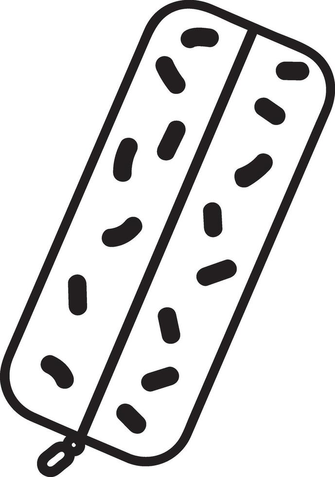 Black and white illustration featuring a rectangular pencil case with a zipper and sprinkles pattern, isolated on a white background, embodying school supplies and creativity vector