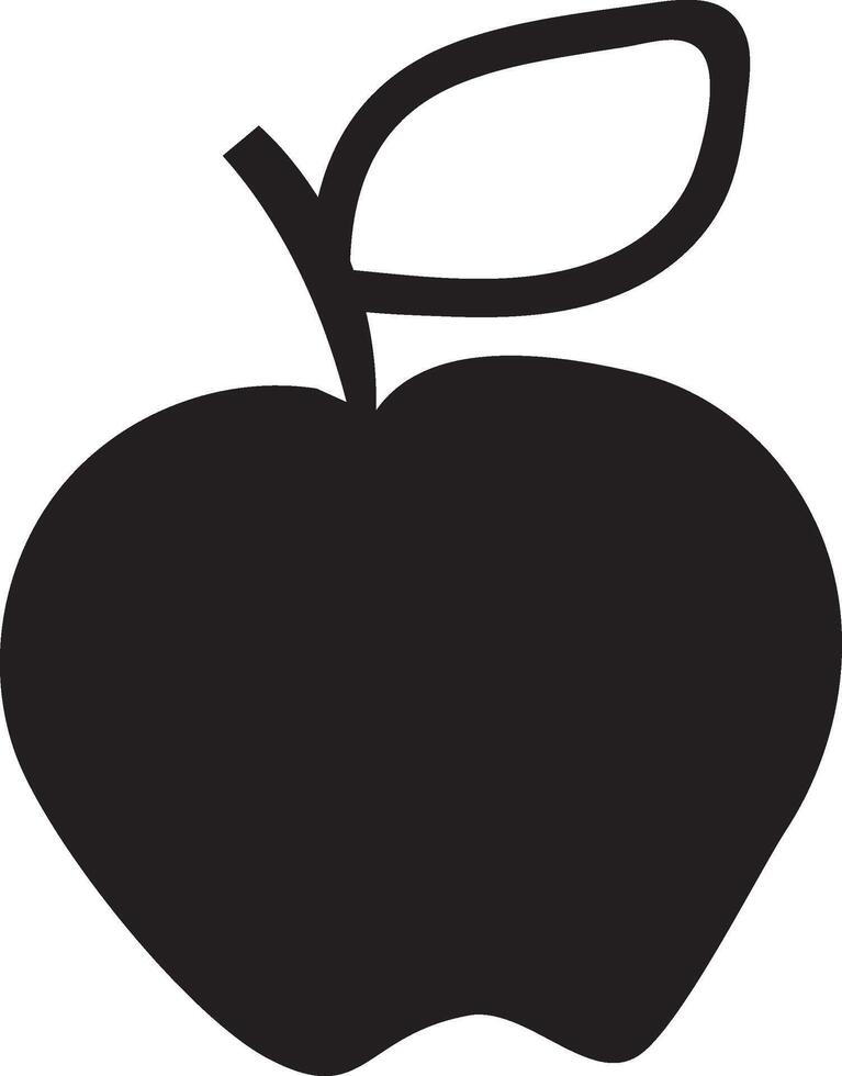 Simple black silhouette of an apple with stem and leaf, isolated on white background, ideal for healthy eating, fruit, and freshness concepts vector