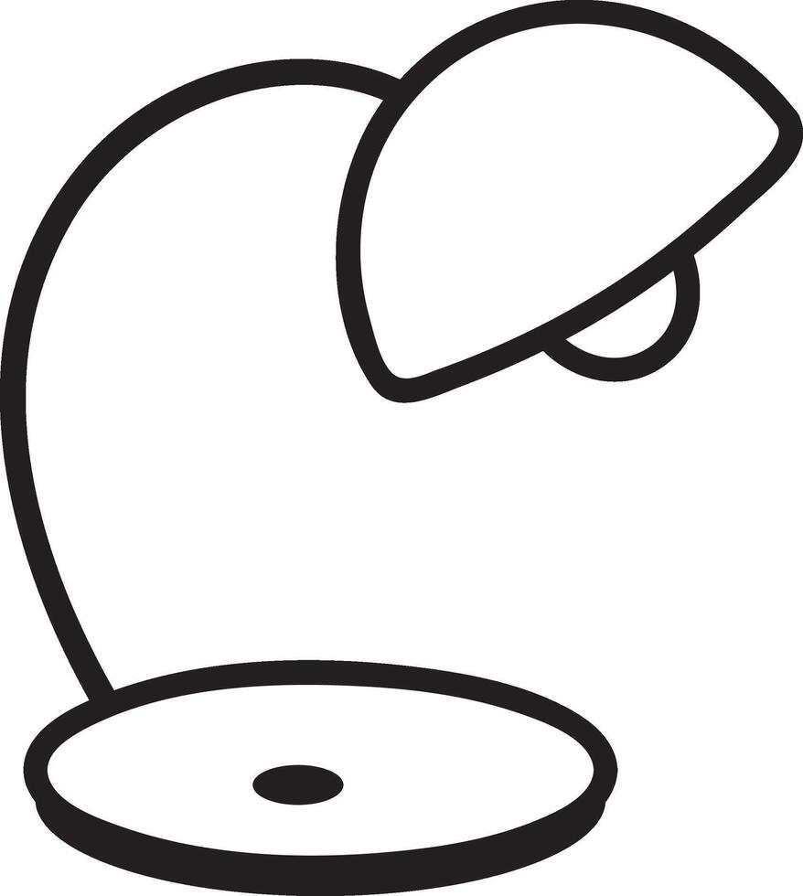 Minimalist line art depicting a stylish desk lamp with a curved arm and circular base, emitting a focused beam of light, perfect for enhancing productivity in a workspace vector