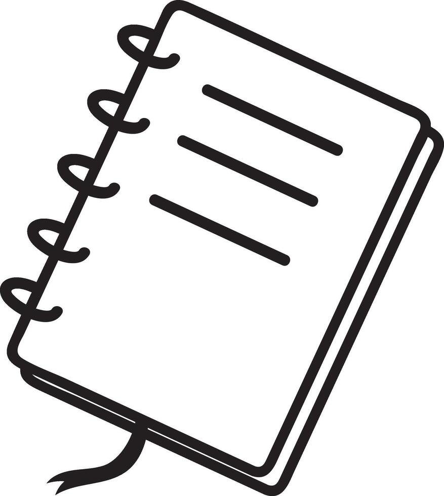 Simple and elegant spiral notebook featuring a bookmark ribbon and lined pages, perfect for note taking, journaling, sketching, and capturing creative ideas and thoughts vector