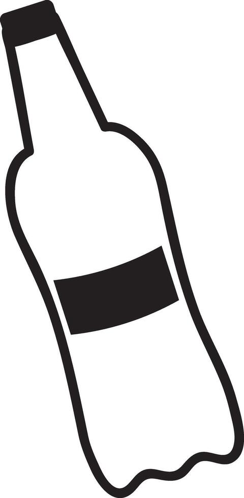 Simple black and white drawing depicting a plastic bottle with a blank label, tilted at an angle and featuring a cap, isolated against a clean white background vector