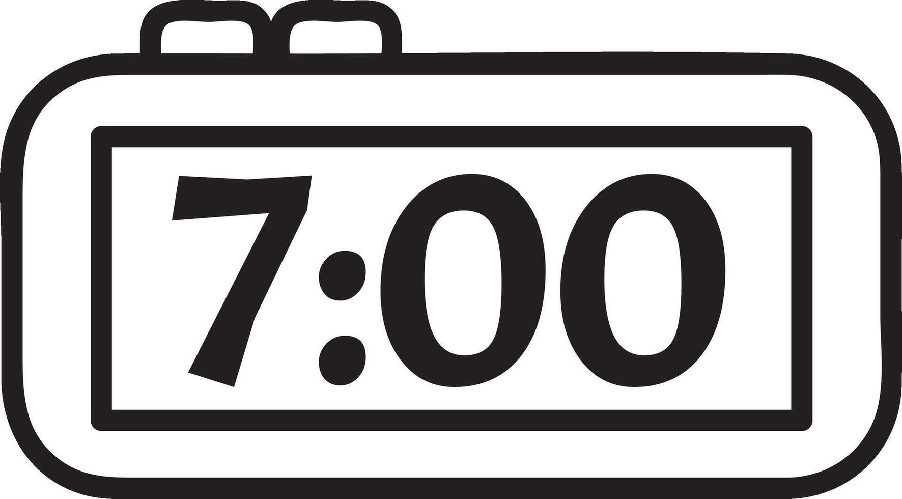 Simple black and white digital alarm clock showing seven o'clock, ideal for concepts related to sleep, wake up, morning routine, punctuality, or starting the day vector