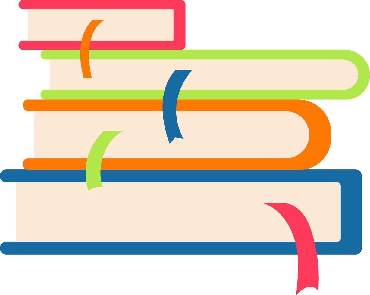 Stacked high, four vibrant books adorned with bookmarks invite readers to immerse themselves in captivating stories and discover the endless realms of knowledge and imagination vector