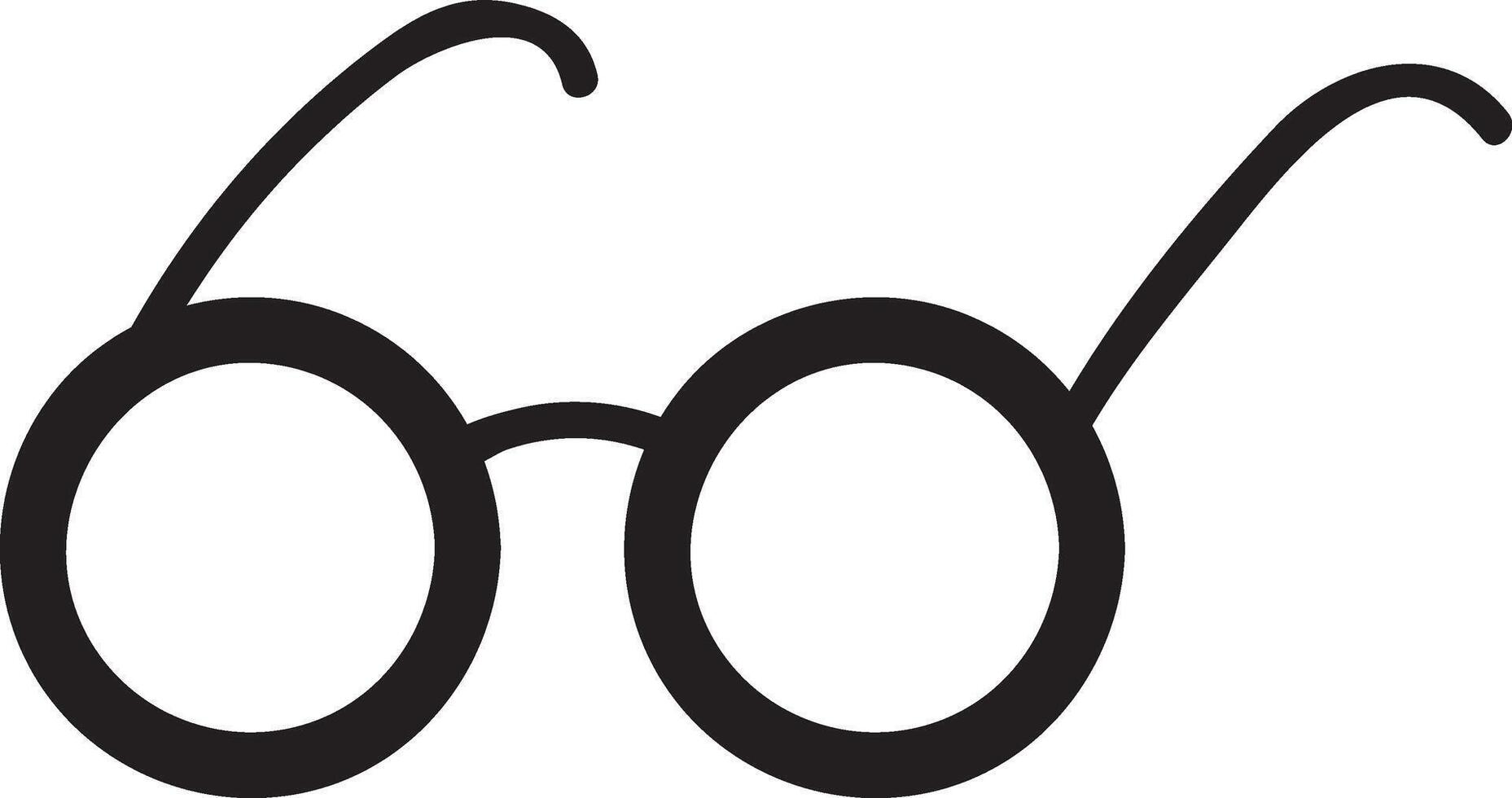 Simple black and white illustration of round glasses, symbolizing vision, intelligence, and knowledge, suitable for various projects related to education, reading, and eyesight vector