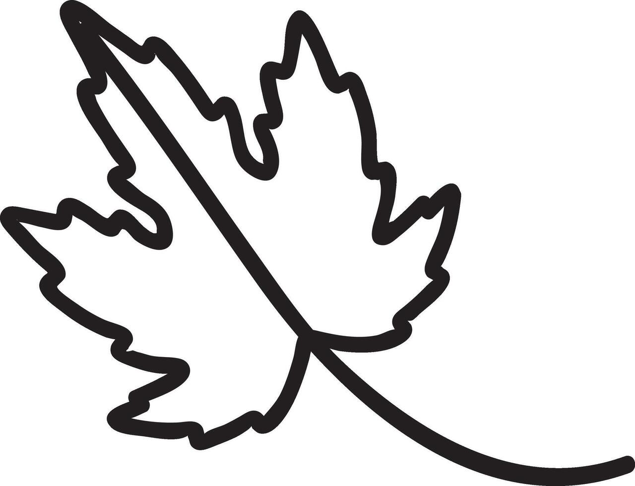 Simple, hand drawn illustration of a maple leaf, a national symbol of Canada, rendered in black outline against a white background, evoking nature, autumn, and national identity vector