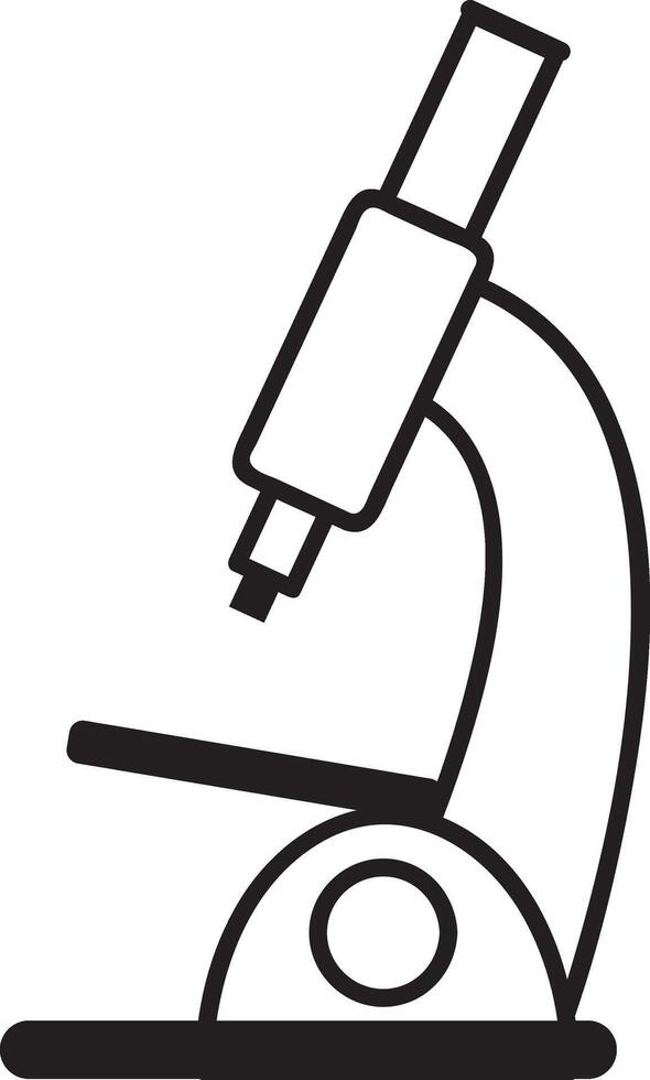 Black and white drawing showcasing a microscope analyzing a sample in a laboratory setting, perfectly representing the realms of scientific research and discovery in biology and medicine vector