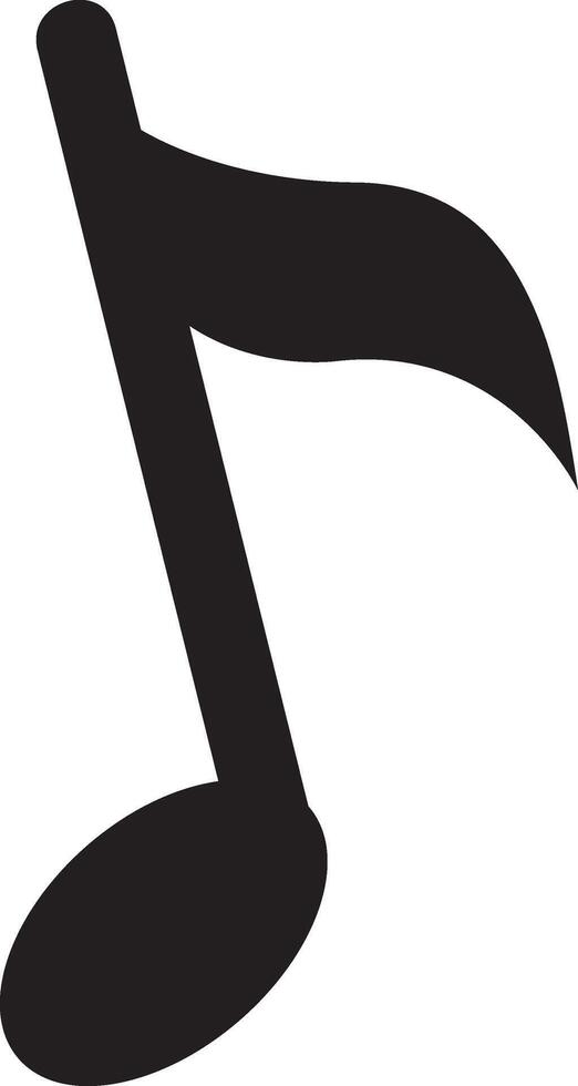 Simple black silhouette of an eighth note, embodying musical concepts like rhythm, tempo, and melody, set against a clean white background for striking contrast vector