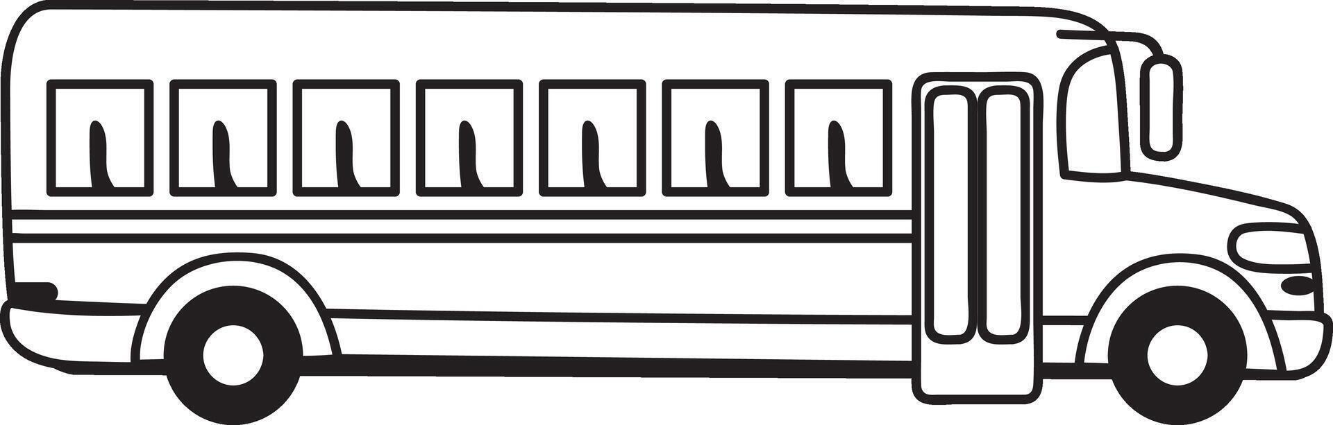 Simple black and white drawing of a school bus parked with open doors, ready to transport children to school, emphasizing safety and education vector
