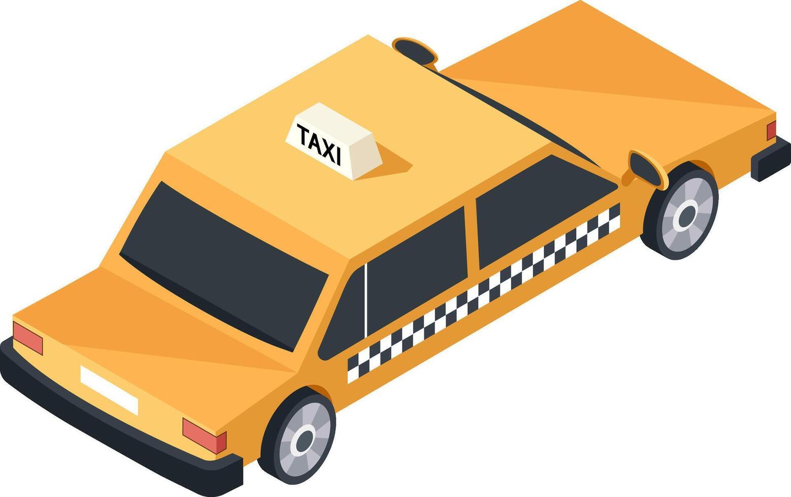 Yellow taxi cab with checkered stripe waiting for passengers, viewed from an isometric perspective, offering convenient urban transportation vector
