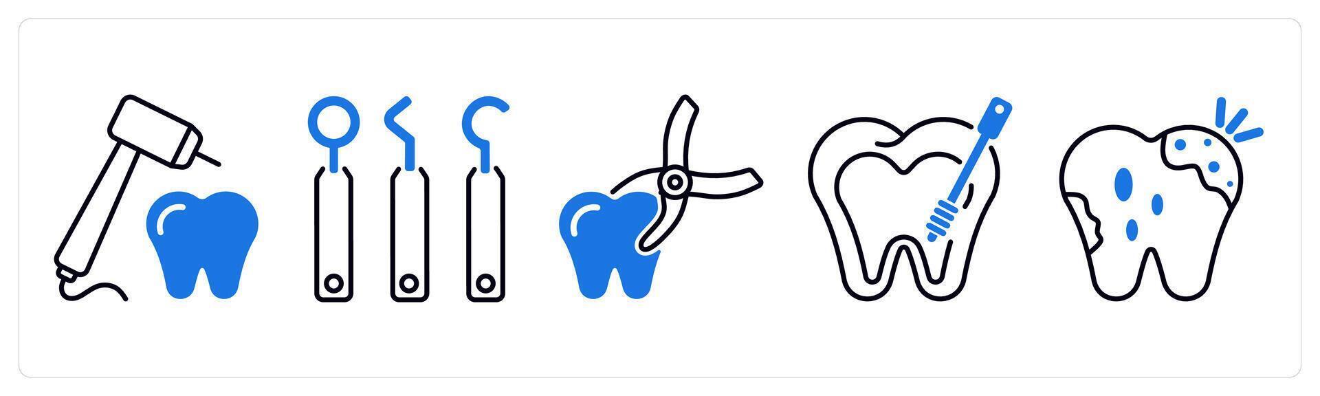 Set of 5 Dental Care icons as tooth drill, dental equipment, tooth remove vector