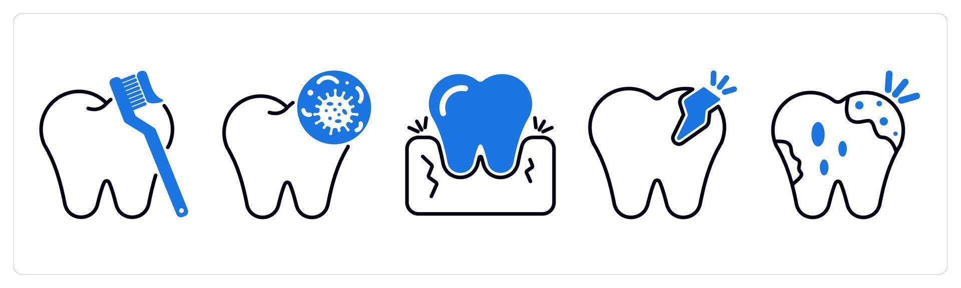 Set of 5 Dental Care icons as oral hygiene, tooth bacteria, gingivitis vector