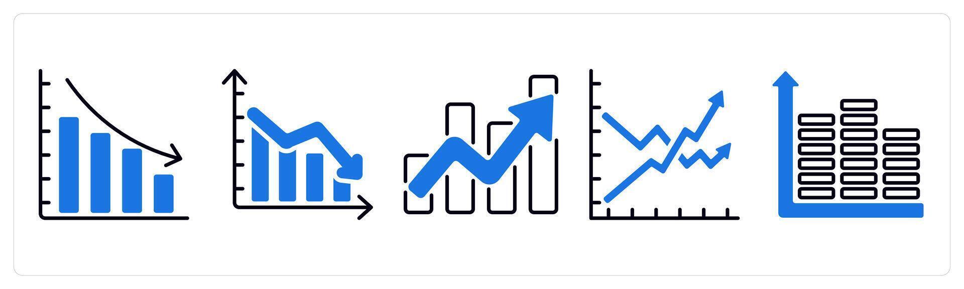 Set of 5 Diagram icons as loss, growth statistics vector