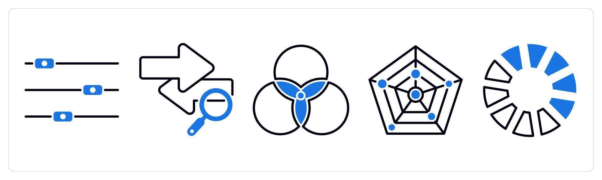 Set of 5 Diagram icons as slider, traffic analysis, diagram vector